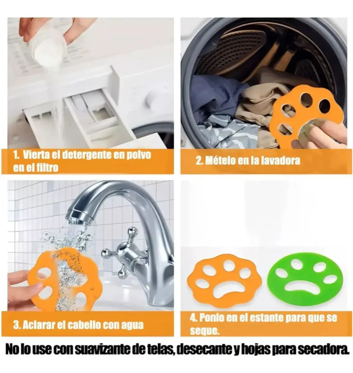 Pack X2 Huellas Quita Pelos Pelusa Lavarropas Mascotas Auto Verde