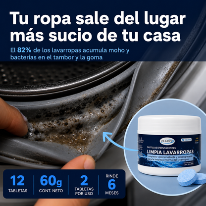 Pastillas Limpia Lavarropas CLARIO 12u Elimina Malos Olores